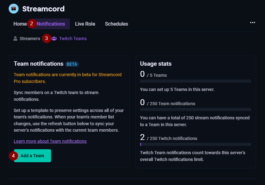 Screenshot of server dashboard page
