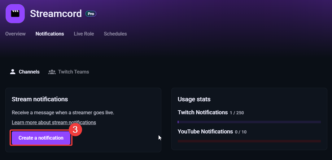 Screenshot of notification add page