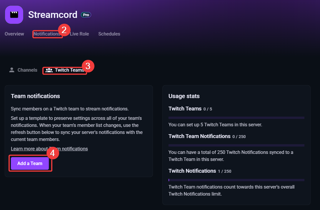 Screenshot of server dashboard page