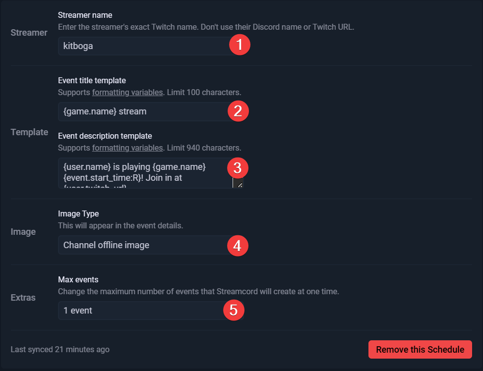 Image of Schedules setup page